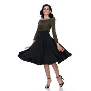 Bettie Page Debby Long Sleeve Top in Olive - NWT